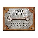 Love Faith Für Bastler - Heimwerker-Türschild 30 x 20 cm - Personalisiertes Türschild im Werkzeugstil - Wanddeko Geschenk für Werkstatt & Garage