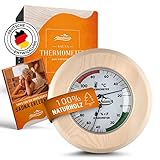 ALPENHAUCH Sauna Thermometer Hygrometer Holz [2in1 Funktion] - Besonders präzises Saunathermometer mit gehärtetem Glas - Automatische Kalibrierung - Edles Sauna Zubehör - Hygrometer Thermometer Sauna