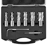 VEVOR Kronenbohrer-Set Metall 6 tlg. 1/2, 9/16, 11/16, 13/16, 15/16, 1-1/16 Zoll Kernbohrer-Satz 25,4 mm Schnitttiefe Ringschneider-Set, aus M2AL-Schnellarbeitsstahl Zubehör für Magnetbohrmaschinen