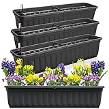 Hausfelder Blumenkasten 4er Set mit Wasserspeicher und Wasserstandsanzeige, Pflanzkasten für Garten und Balkon witterungsbeständig für Innen und Außen (Anthrazit-Schwarz, 80cm lang - 4er Set)