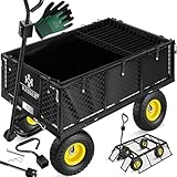 KESSER® Gartenwagen Bollerwagen Transportwagen 700kg belastbar Gartenkarre, inkl. herausnehmbare Plane, Luftreifen Gerätewagen Handwagen vielseitig einsetzbar inkl. Handschuhe + Ablage, Farbe:Schwarz