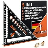 THORVALD 5-in-1 Zimmermannswinkel Winkelmesser Anschlagwinkel - Aluminiumwinkel mit 180 mm Schenkellänge zum präzisen Anreißen & Zeichnen/Multifunktional Weihnachtsgeschenke für männer