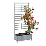 Relaxdays Pflanzkasten mit Spalierwand, HBT 171 x 71,5 x 32cm, Sichtschutz mit Blumenkasten, Balkon & Garten, Holz, grau