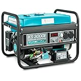 Könner & Söhnen KS 3000E Stromerzeuger, 7 PS 4-Takt Benzinmotor, Kupfer Alternator, E-Start, 3000 Watt, 16A, 230V Generator, für Kleinhaus, Garage oder Camping