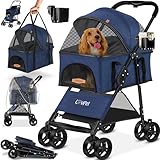 Lovpet® Hundewagen 2in1 Hundebuggy Hundebox Transporttasche Faltbar klappbar bis 20kg Haustiere Buggy mit Netzfenstern Getränkehalter & Regenschutzabdeckung Jogger Katzenbuggy für Hunde Katzen,