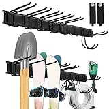 Sinoer Garage Tool Management Wandregal, Garage Wall Management Aufbewahrungsregal mit Haken mit 9 verstellbaren Bügeleisen, Gartengeräten, Stühlen, Besen, Mopps, Rechen