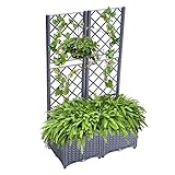 Mingone Rankkasten Hochbeet Pflanzgefäß Garten Terrasse Balkon Pflanzkasten Rankgitter Rankkasten für 2 große Pflanzgefäße mit Selbstbewässerung(Graublau 80x40x136cm)