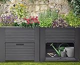 XXL Maxi Hochbeet Garten Schrank mit extra Staufächern für Gartenutensilien Frühbeet Kräuterbeet Pflanzkasten Gemüse Beet Pflanztisch in Holzoptik anthrazit (anthrazit mit 2 Staufächern)