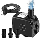 Awroutdoor Wasserpumpe Tauchpumpe, 1800L/H Aquariumpump für Teich Brunnen Aquarium Garten, Submersible Pumpe 3 Düse 13mm-16mm-19mm, Kabel1.9m(25W)