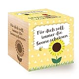 Celebrations Ecocube, Sonnenblume Bio Samen, Holzwürfel Mit Lasergravur «Für Dich Soll Immer Die Sonne Scheinen», Nachhaltige Geschenkidee, Anzuchtset, Made in Austria