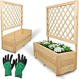 holz4home® Pflanzkasten mit Rankgitter M aus Kiefernholz I 34x98x104 cm I inkl. Gartenhandschuhe I Pflanzkübel mit Spalier I Hochbeet für Balkon als Sichtschutz I Blumenkasten