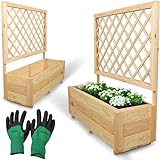 holz4home® Pflanzkasten mit Rankgitter M aus Kiefernholz I 34x98x104 cm I inkl. Gartenhandschuhe I Pflanzkübel mit Spalier I Hochbeet für Balkon als Sichtschutz I Blumenkasten