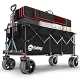 Sekey XXXL Bollerwagen Faltbar 300L 200KG Belastbar, Faltbarer Bollerwagen 17x10 cm Extra Breite Reifen Alle Gelände, Patentiert Klappbar aus VIER Richtungen, XXXL-Super 4013, Schwarz