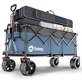 Sekey XXXL Bollerwagen Faltbar 300L 200KG Belastbar, Faltbarer Bollerwagen 17x10 cm Extra Breite Reifen Alle Gelände, Patentiert Klappbar aus VIER Richtungen, XXXL-Super 4013, Blau mit Grau