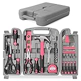 Hi-Spec 56-TLG. Werkzeugset Haushalt für Frauen, Werkzeugkoffer Pink mit Hammer Klein und Schraubenzieher Set. Handwerkzeug in Rosa, Ideal für Frauen und Anfänger