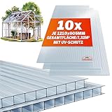 GARDEBRUK® 10x Doppelstegplatten 6mm Zuschneidbar 121x60,5cm Polycarbonat 7,3m² UV-beständig Klar Hohlkammerplatten Gewächshaus Platten Stegplatten