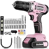 Akkuschrauber, 21V Akku Bohrschrauber Set mit Li-Ion Akku und 65tlg Zubehör, 24+1 Drehmomentstufen,2-Gang & LED,10mm Bohrfutter, für Hausreparatur, Heimwerke (Pink)