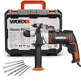 WORX WX318 Schlagbohrmaschine 810W mit robustem Metall-Getriebegehäuse, stufenloser Drehzahlregulierung, Tiefenanschlag, Schnellspannbohrfutter uvm. – Exaktes Bohren in Holz, Beton & Stahl