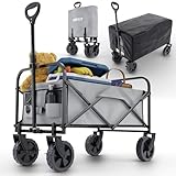 ONBEST Bollerwagen faltbar – Faltbollerwagen Plus Regenschutz – 61 Liter groß es Fassungsvermögen – Outdoor – Zwei Farben: schwarz/Grau – klappbarer Strandbollerwagen – Faltbollerwagen