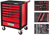 KS Tools 826.7215 RACINGline SCHWARZ/ROT Werkstattwagen mit 7 Schubladen und 215 Premium-Werkzeugen