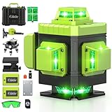 360 Laser Level Self Leveling, Elikliv 4D Green Beam 16 Lines with Horizontal Vertical Four-Plane Leveling and Alignment Laser Level with 2 Rechargeable Battery,1/4' and 5/8' Mount,Portable Toolbox