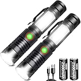 REHKITTZ LED Taschenlampe Extrem Hell 2000 Lumen,(mit 2500mAh Akku) Wiederaufladbare Multifunktions COB Arbeitsleuchte Mini Magnet Flashlight Zoombar Handlampe(2 Stück)