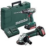 Metabo 685082000 Combo Set 18 V Bohrschrauber BS Akku-Winkelschleifer W 18 LTX 125 Quick, grün; grau; schwarz; rot