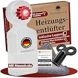 WEIDEBACH® Heizungsentlüftungsschlüssel mit Auffangbehälter (140ml), Heizungsentlüfter inkl. Mikrofasertuch & Mini Entlüftungsschlüssel für enge Zwischenräume, Entlüfter für jede Heizung, lange Form