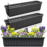 Hausfelder Blumenkasten 3er Set mit Wasserspeicher und Wasserstandsanzeige, Pflanzkasten für Garten und Balkon witterungsbeständig für Innen und Außen (Anthrazit-Schwarz, 80cm lang - 3er Set)