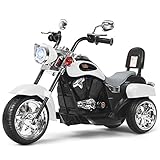 COSTWAY 6V Elektro Motorrad Kinder mit verstellbaren Scheinwerfer, Dreirad Elektromotorrad mit Sound ｜ Hupe ｜ Rückspiegel ｜ Pedale, Geschwindigkeit 2,5-3 km/h (Weiß)