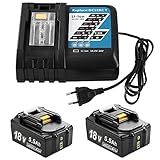 BATTOOL 2 x 18V 5500mAh Ersatz Akku für Makita 18V Akku mit DC18RC Ladegerät Kompatibel mit BL1860 BL1860B BL1850 BL1850B BL1840 BL1830 BL1820 LXT400 DC18RA DC18RC DC18RD..