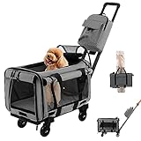 COSTWAY Transportbox Katze, Hunde Tragetasche Mobil, Transporttasche mit Teleskopgriff & Rädern & kleine Tasche, klappbare Reisebox für kleine & mittelgroße Haustiere, Hundebox Katzentasche, Grau