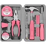 Hi-Spec 24tlg. Kleiner Werkzeugkoffer gefüllt mit Handwerkzeug für Frauen – Rosa Haushalts Mini Werkzeug-Set mit kleinem Hammer und Schraubenzieher-Set – Ideal für WG-Zimmer oder Unterwegs