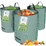 TTL Garden 3x 272L Gartensack - DOPPELTER BODEN extra stabil selbststehend 4 Griffe 150gsm groß robust & faltbar - 3er Set Garten Sack Laubsack Abfallsack für Gras Laub Hecke Gartenabfall