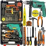 Retoo Bohrhammer set Werkzeug Set 34 teiliges, Werkzeugkoffer Gefüllt robust und hochwertig, Ideal für den Haushalt, Garage für Reparaturen und Wartungen in einem praktischen Werkzeugkoffer