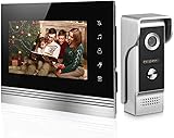 Video Türsprechanlage Türklingel mit kamera Intercom System, 1080P 7 Zoll Metall Material Monitor, Gegensprechanlage mit Türöffner 4 Draht Technik, Touch-Taste, Nachtsicht, IR-Sensor, 1 Familie