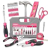 Hi-Spec Heim DIY Werkzeugkoffer für Frauen 42tlg. Kleiner Werkzeugkoffer gefüllt mit Pinken Werkzeugen und 2-in-1-Schraubendreher-Bit-Griff für Reparaturen.